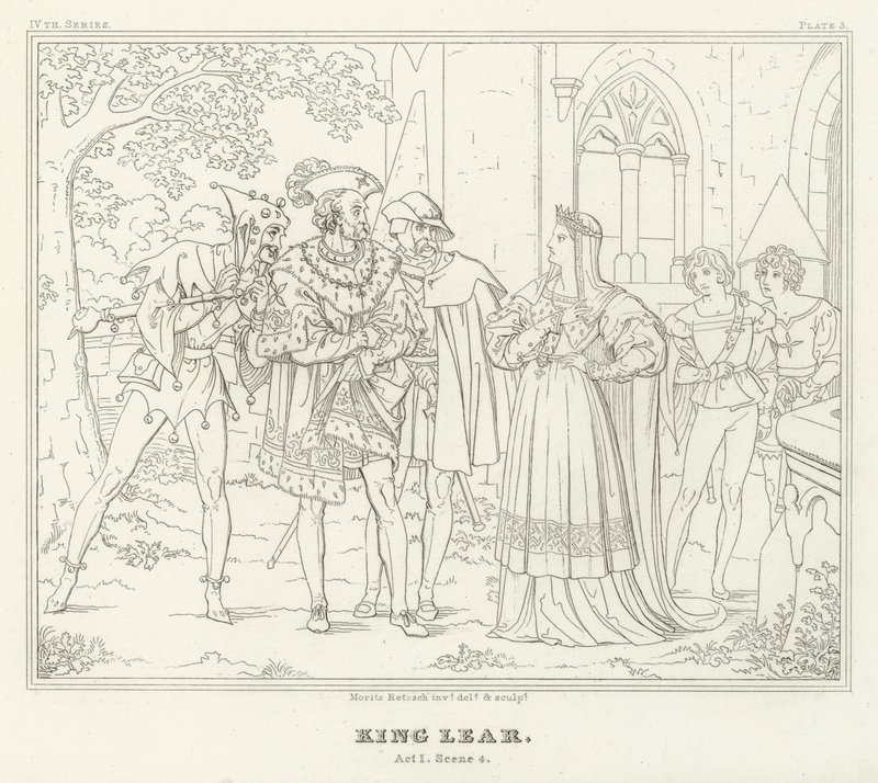 Koning Lear, Act I, Scene 4 (gravure) door Friedrich August Moritz Retzsch