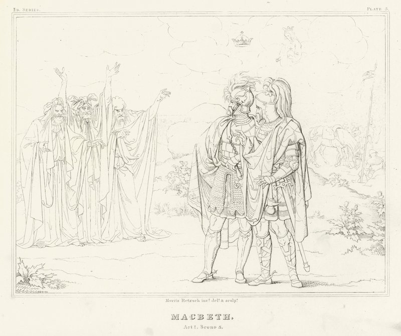 Macbeth, Act I, Scene 3 (gravure) door Friedrich August Moritz Retzsch