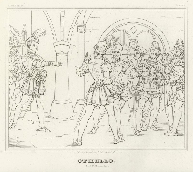 Othello, Act II, Scene 3 (gravure) door Friedrich August Moritz Retzsch