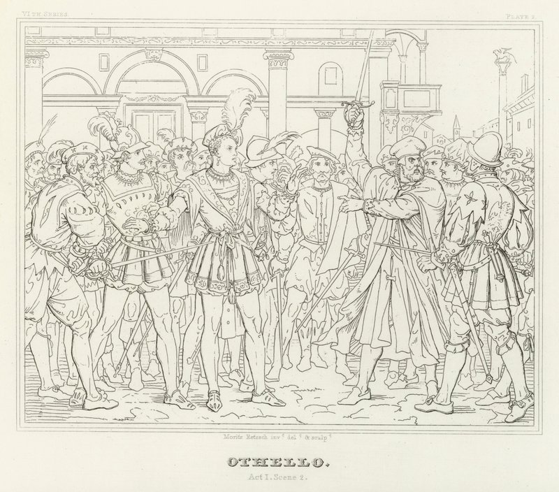 Othello, Act I, Scene 2 (gravure) door Friedrich August Moritz Retzsch