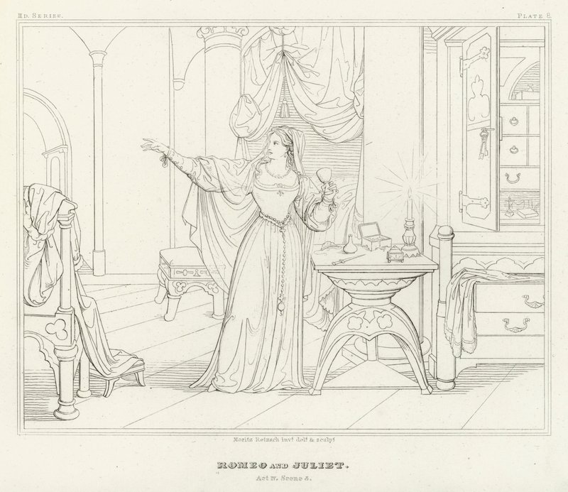 Romeo en Julia, Acte IV, Scene 3 door Friedrich August Moritz Retzsch
