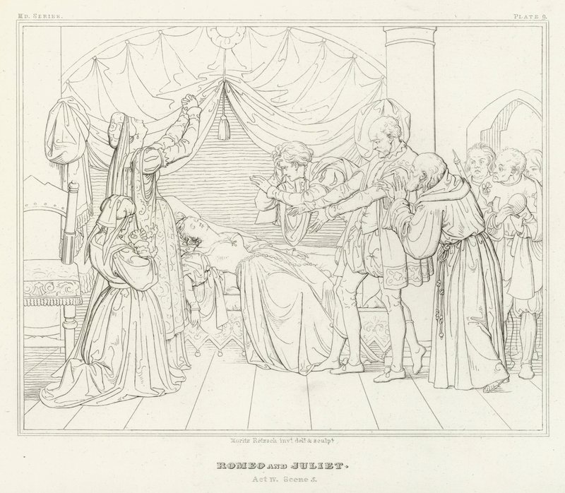 Romeo en Julia, Acte IV, Scene 5 door Friedrich August Moritz Retzsch