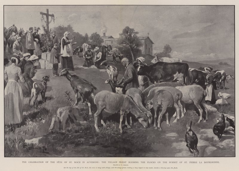 De Viering van het Feest van St Roch in Auvergne, de Dorpspriester zegent de Kudde op de Top van St Pierre la Bourlhonne door G.S. Amato