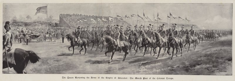 De Koningin inspecteert het Leger van het Rijk in Aldershot, de Mars van de Koloniale Troepen door G.S. Amato