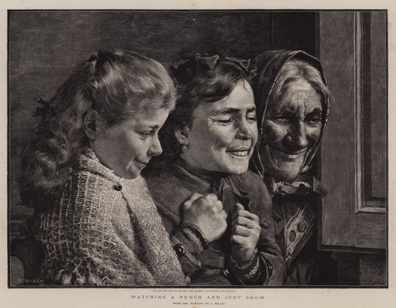 Kijken naar een Punch en Judy Show door Gaetano Bellei