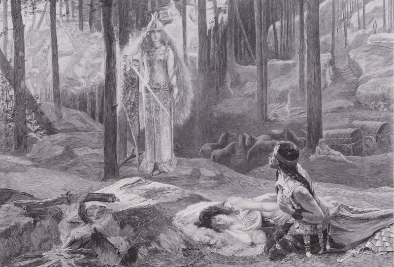 De Openbaring (Brunnhilde ontdekt Sieglinde en Siegmund) door Gaston Bussiere