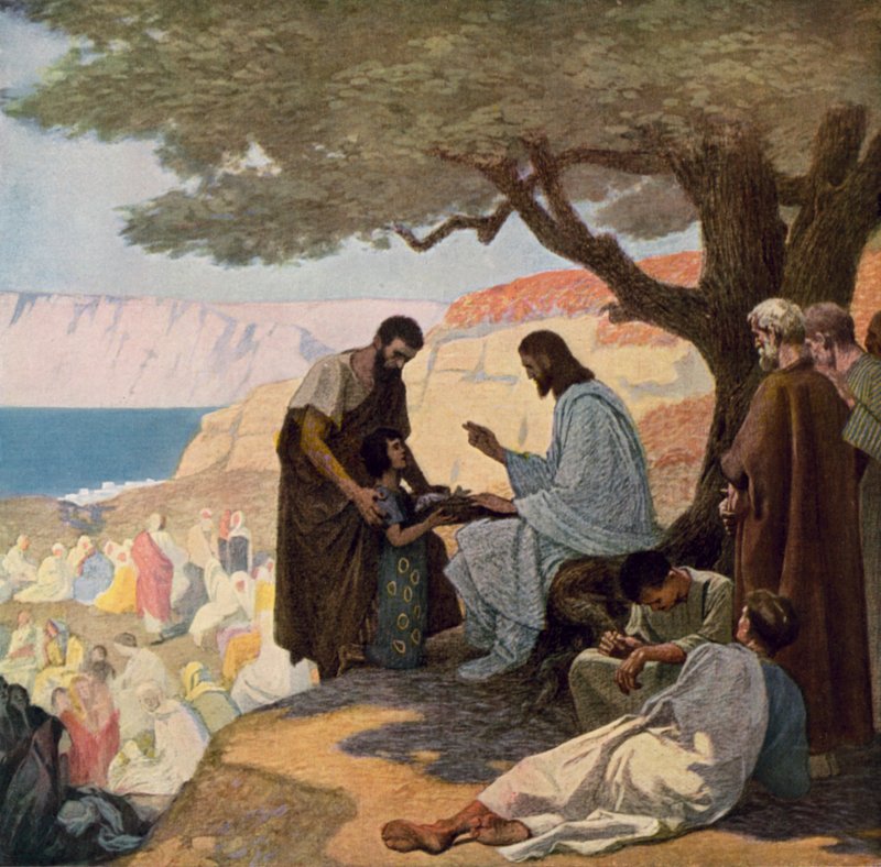 Jezus en het wonder van de vermenigvuldiging van de broden door Gebhard Fugel