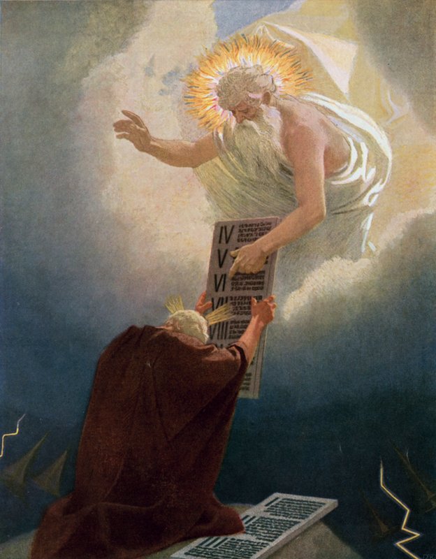 Mozes ontvangt de Tien Geboden van God op de berg Sinaï door Gebhard Fugel