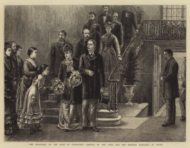 De verloving van de hertog van Connaught, aankomst van de hertog en prinses Margaret in Dover door George Goodwin Kilburne