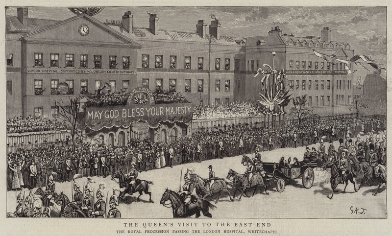 Het bezoek van de koningin aan de East End door George Kingston Jones