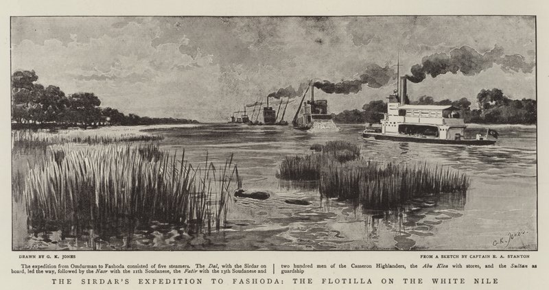 De expeditie van de Sirdar naar Fashoda, de vloot op de Witte Nijl door George Kingston Jones