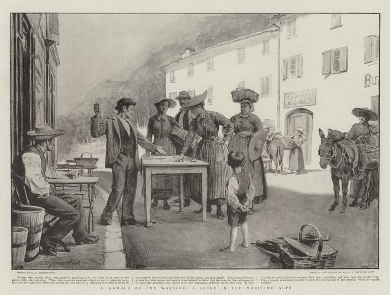 Een gokje langs de weg, een scène in de Maritieme Alpen door George Percy Jacomb Hood