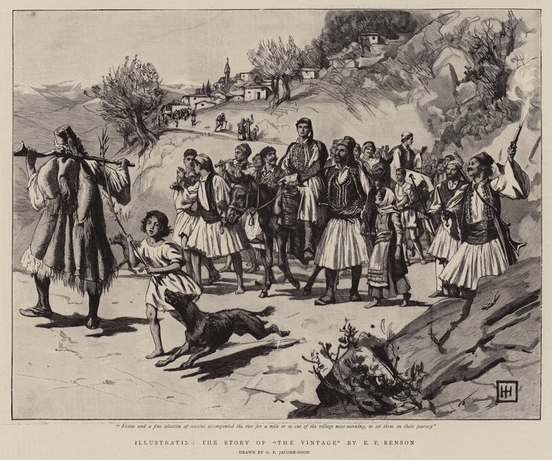 Illustratie van het verhaal van De Oogst door E.F. Benson door George Percy Jacomb Hood