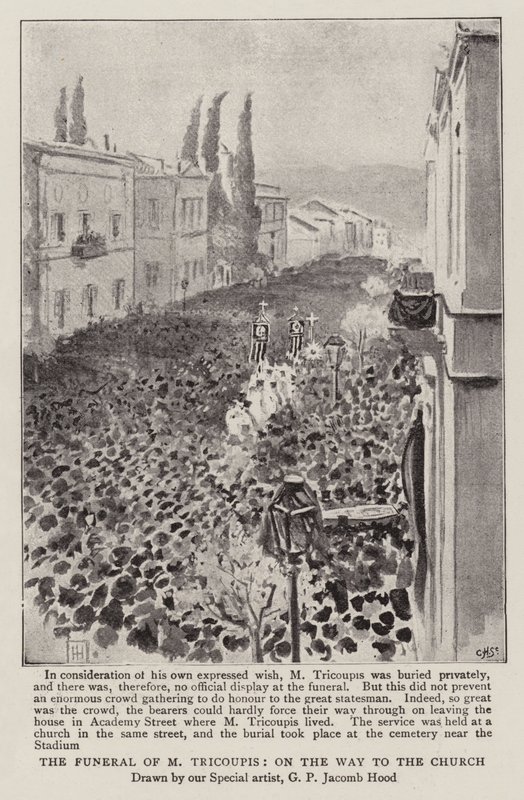 De begrafenis van M Tricoupis, op weg naar de kerk door George Percy Jacomb Hood