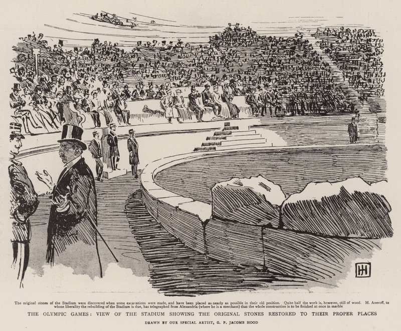 De Olympische Spelen, Uitzicht op het Stadion met de Originele Stenen op hun Plaats Hersteld door George Percy Jacomb Hood
