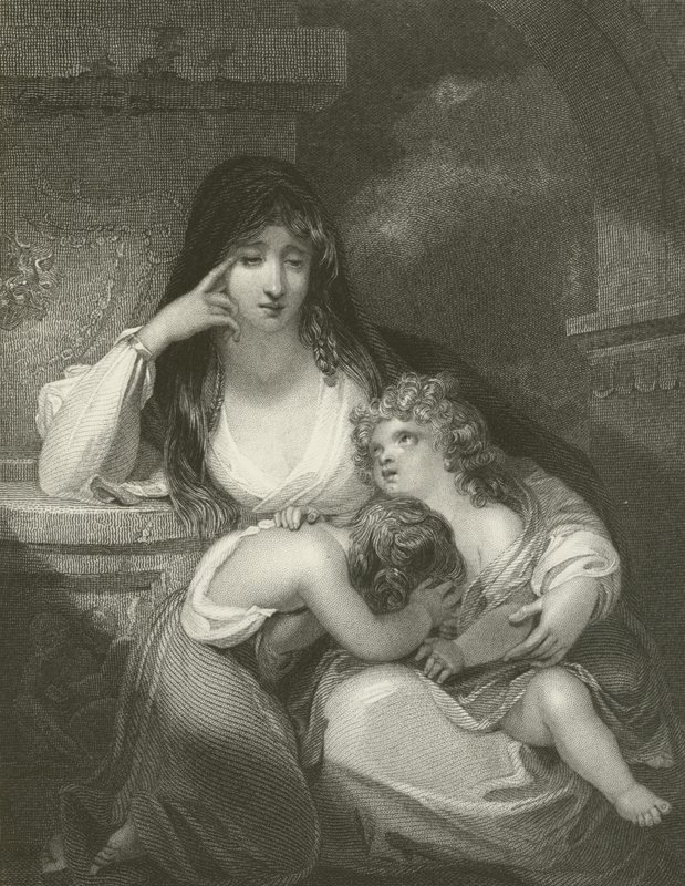 Lady Pamela Fitzgerald, de weduwe van Lord Edward Fitzgerald en haar kinderen door George Romney