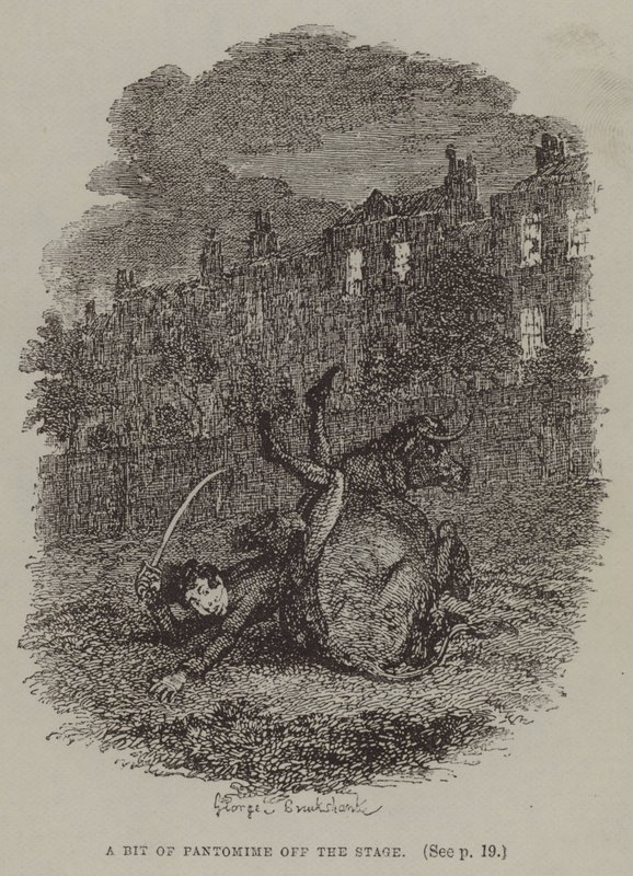 Een stukje pantomime buiten het podium door George (after) Cruikshank