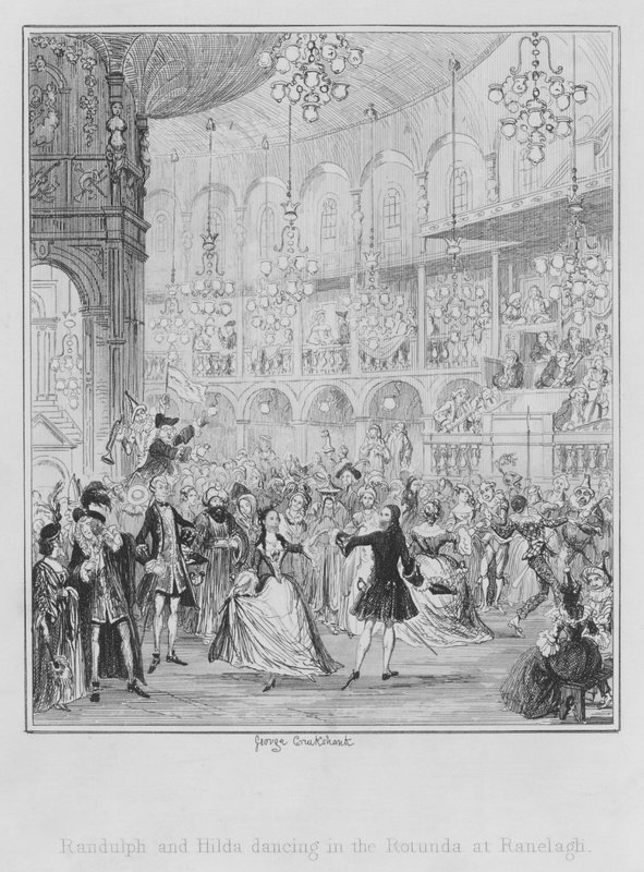 Randulph en Hilda dansen in de Rotunda bij Ranelagh (gravure) door George (after) Cruikshank