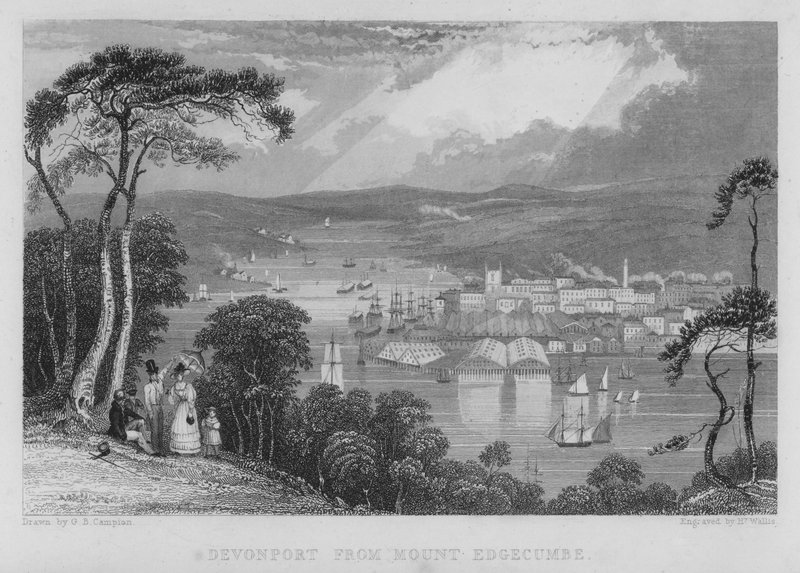 Devonport vanaf Mount Edgecumbe door George Bryant Campion