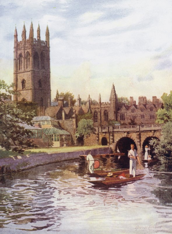 Oxford: Magdalen College en brug vanaf de Cherwell door George Carline