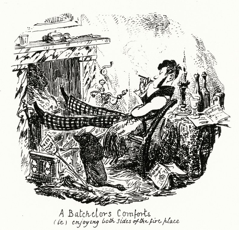 Het comfort van een vrijgezel (gravure) door George Cruikshank