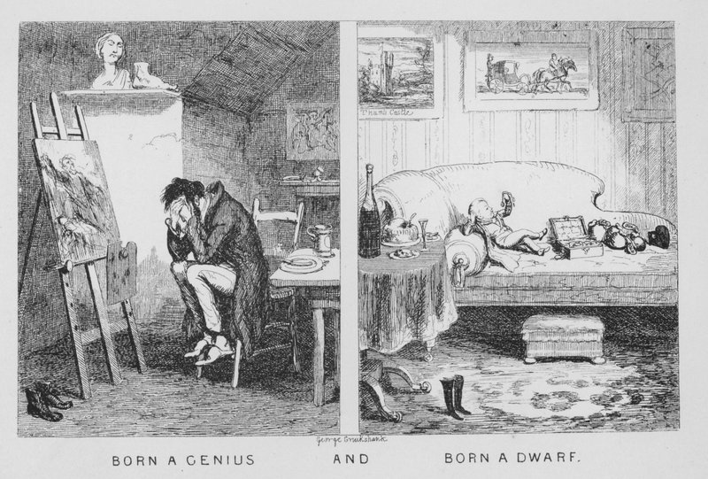 Geboren een genie, en, geboren een dwerg door George Cruikshank