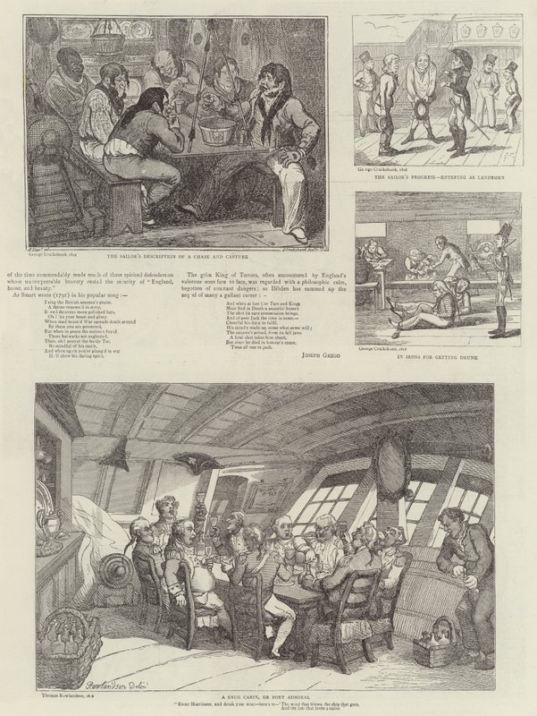 Humoristische kunst op de Royal Naval Exhibition door George Cruikshank