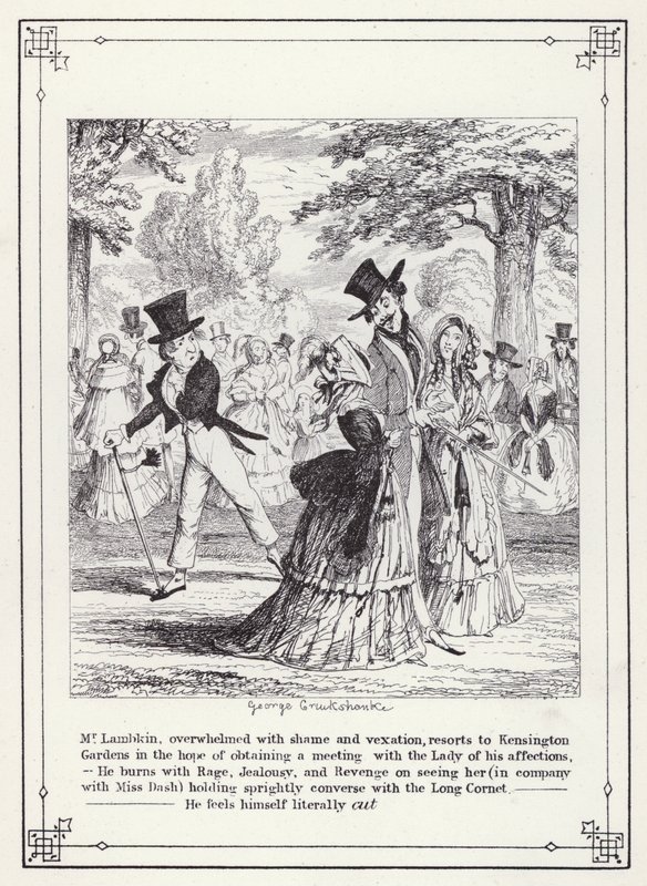 Illustratie voor Het Eigen Boek van de Vrijgezel, of De Voortgang van de Heer Lambkin (Gent) (gravure) door George Cruikshank
