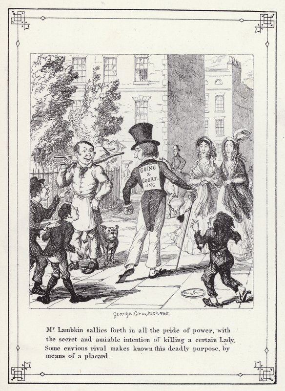 Illustratie voor Het Eigen Boek van de Vrijgezel, of De Voortgang van de Heer Lambkin (Gent) (gravure) door George Cruikshank