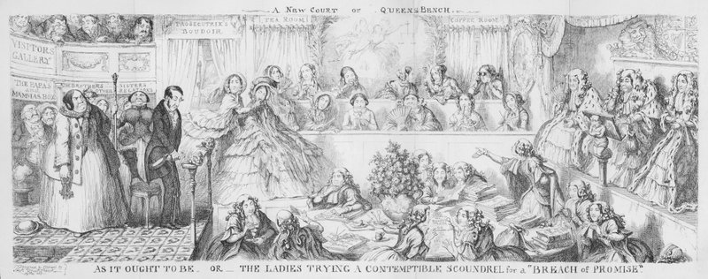 Dames die een verachtelijke schurk berechten voor een "Breach of Promise." door George Cruikshank