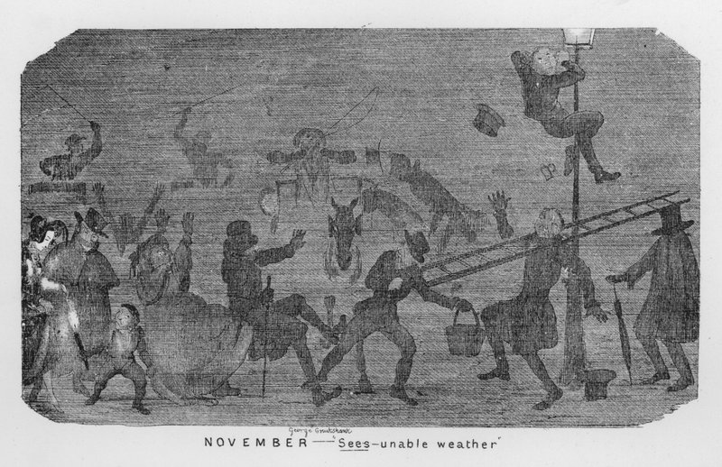 November, Ongepast weer, d.w.z. Londense smog door George Cruikshank