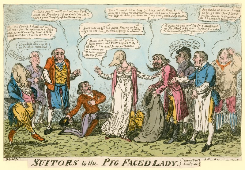 Vrijers van de Varkenskop Dame van Manchester Square, Londen door George Cruikshank