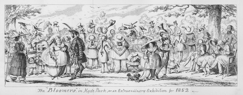 De "Bloomers" in Hyde Park, of een buitengewone tentoonstelling voor 1852 door George Cruikshank