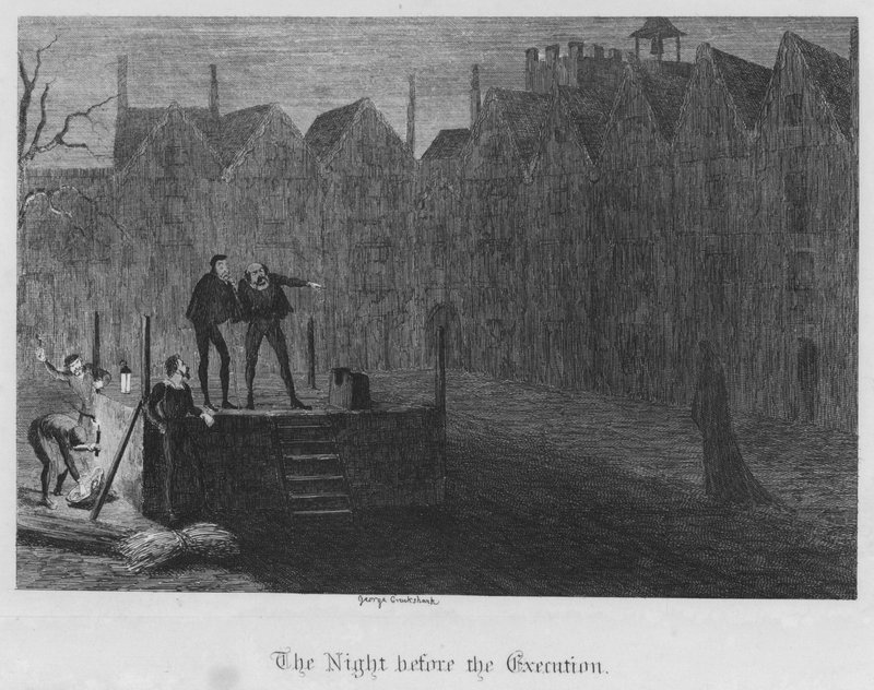 De nacht voor de executie (gravure) door George Cruikshank