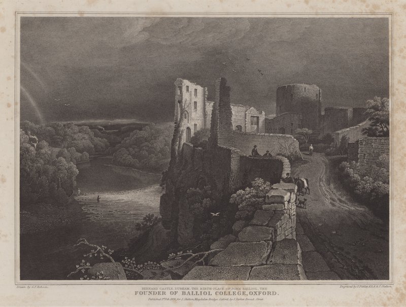 Barnard Castle, Durham, geboorteplaats van John Balliol, oprichter van Balliol College, Oxford door George Fennel (after) Robson