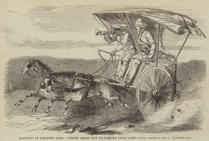 Postkar in Noord-India, officier op weg naar het leger van Delhi door George Francklin Atkinson