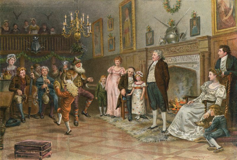Interieur van de Voorouderlijke Hal van de Squire: Dorpsmummers geven een Kerstvoorstelling door George Goodwin Kilburne