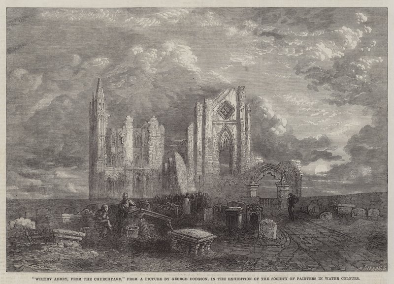 Whitby Abbey, vanuit het kerkhof, in de tentoonstelling van de Society of Painters in Water Colours door George Haydock Dodgson