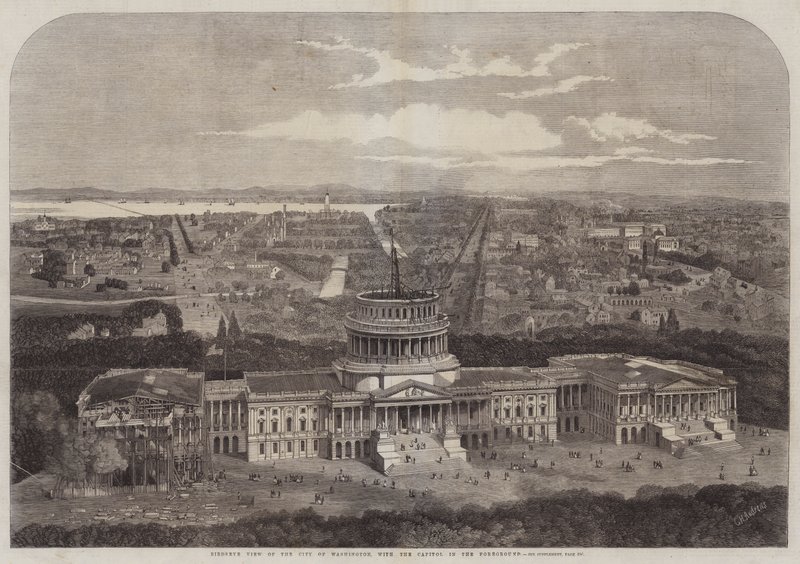 Vogelvlucht van de stad Washington, met het Capitool op de voorgrond door George Henry Andrews