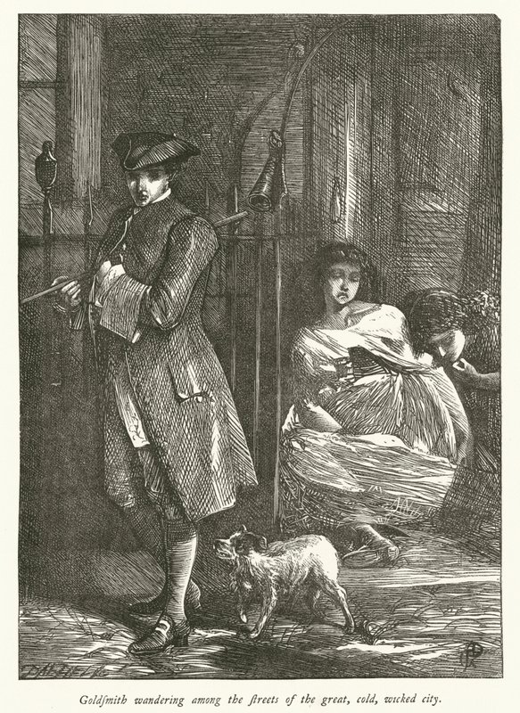 Goldsmith Zwervend door de Straten van de Grote, Koude, Slechte Stad door George John Pinwell