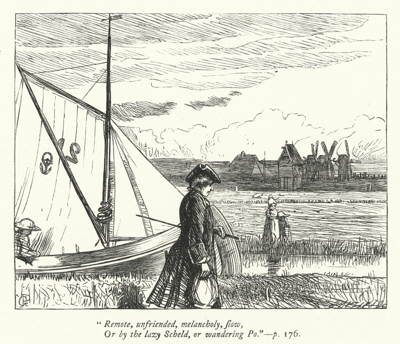 Illustratie voor The Traveller (gravure) door George John Pinwell