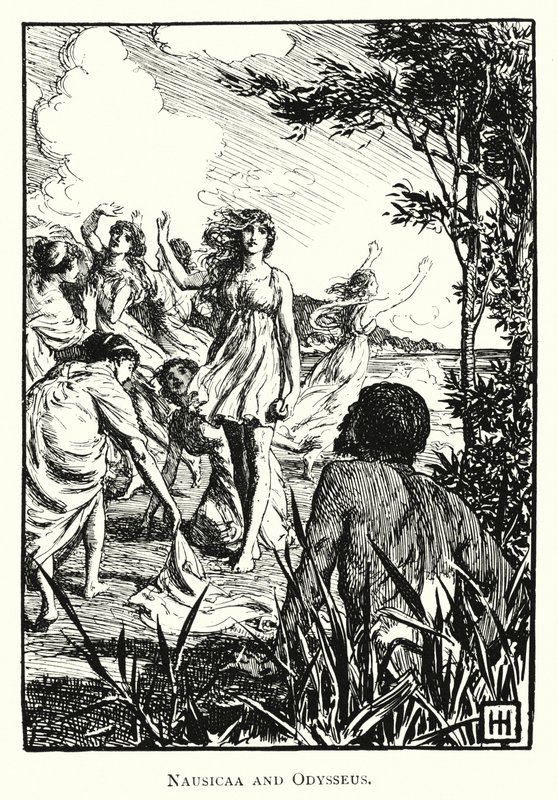 Odyssee: Nausicaa en Odysseus door George Percy Jacomb Hood