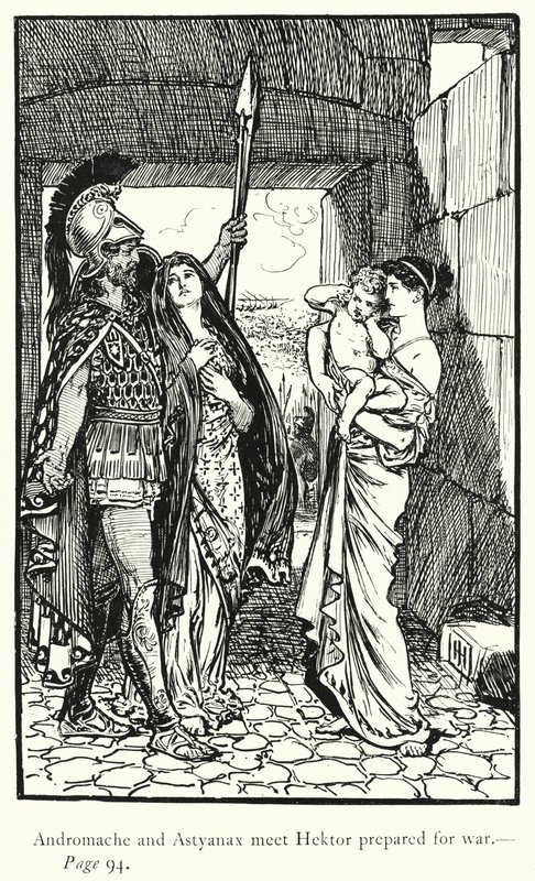 De Ilias: Andromache en Astyanax ontmoeten Hektor voorbereid op oorlog door George Percy Jacomb Hood
