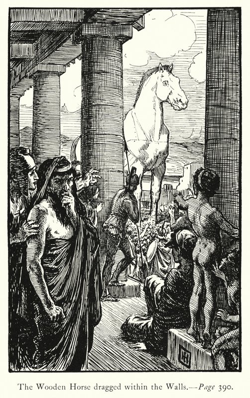 De Ilias: Het houten paard binnen de muren gesleept door George Percy Jacomb Hood