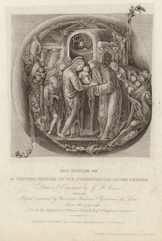 Facsimile van de hoofdletter van de presentatie in de tempel door George Robert Lewis