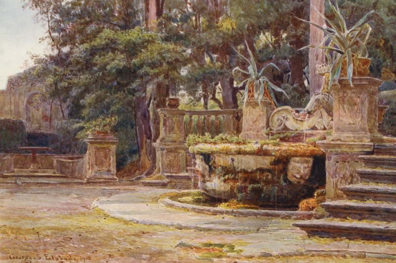 Italiaanse tuinen: Fontein, Villa Corsini door George Samuel Elgood