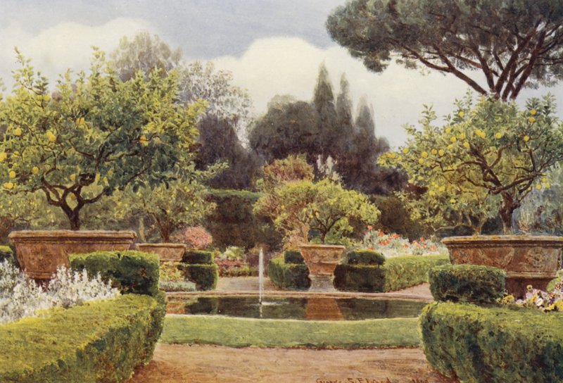 Italiaanse tuinen: Het parterre, Villa Colonna (kleur litho) door George Samuel Elgood