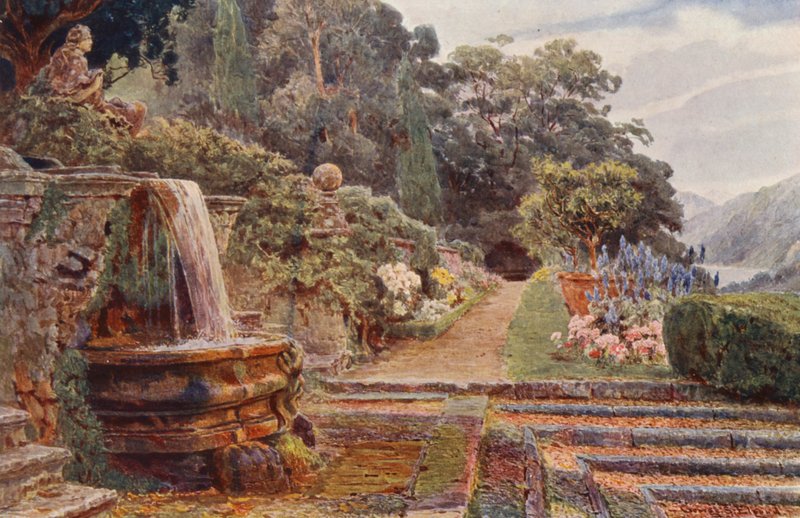 Italiaanse Tuinen: Villa Cicogna, Onder de Waterval door George Samuel Elgood