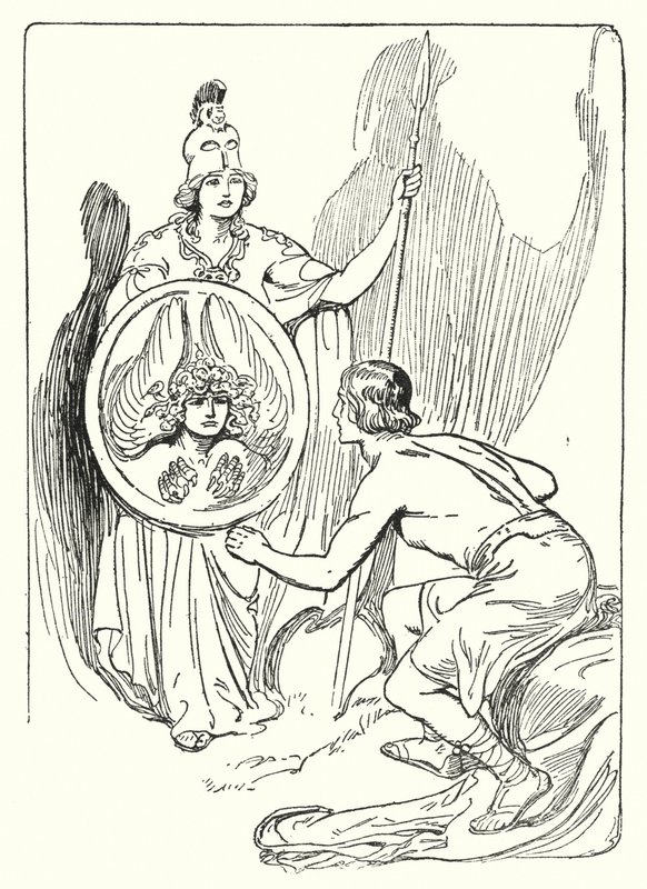 Perseus: "In de spiegel van het schild verscheen een gezicht" (litho) door George Soper