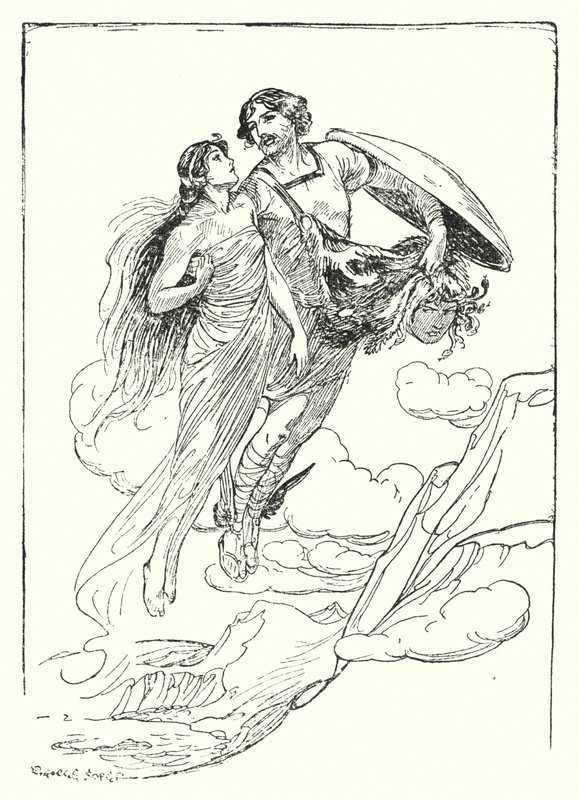 Perseus: "Perseus tilde zijn mooie Andromeda in zijn armen en vluchtte met haar naar de klif" door George Soper